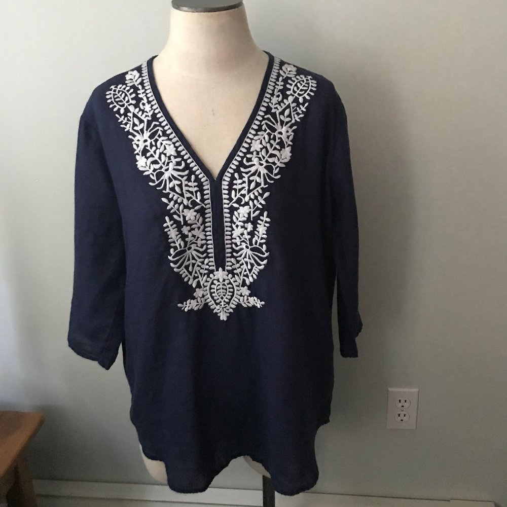 Navy embroidered top - Saks Fifth Avenue